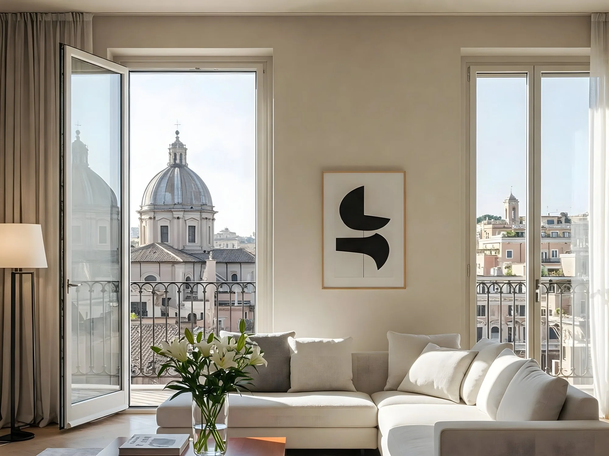 Render soggiorno con vista su Roma — Simone Zaganelli Architetto